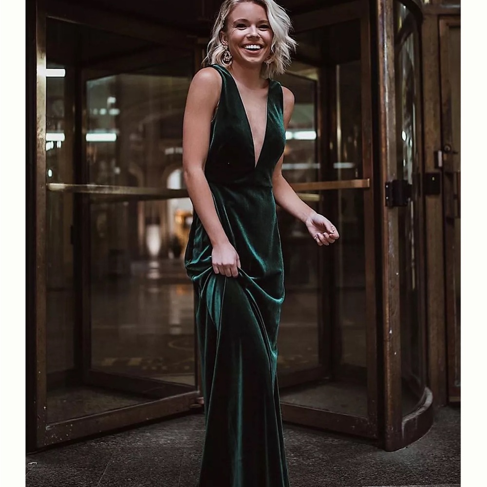 Jenny Yoo Logan Deep-V Velvet Column Gown from Anthropologie, Size 2. Worn once.